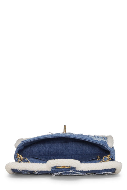 Chanel,  Paris-Egypt Blue Denim & Shearling Hieroglyph Flap Medium, Blue