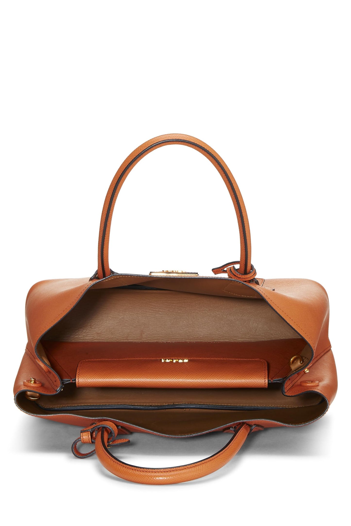 Prada,  Orange Saffiano Leather Cuir Double Tote Medium, Orange