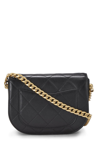 Chanel,  Black Calfskin Moon Flap Messenger Mini, Black