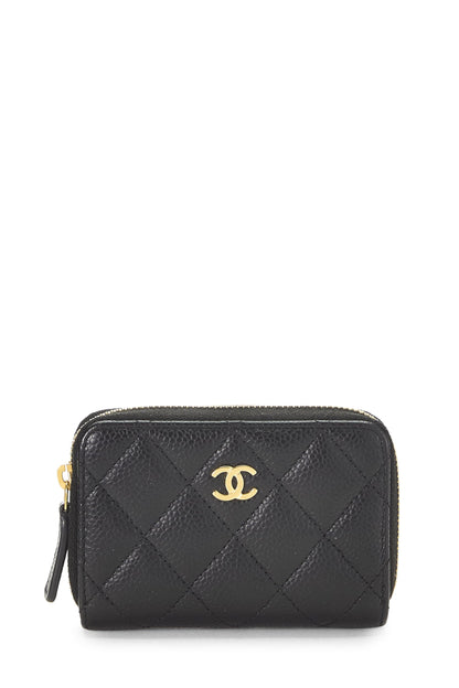 Chanel,  Black Caviar 'CC' Zip Around Coin Purse, Black