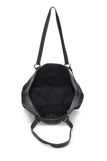 Prada,  Black Vitello Daino Logo Tote, Black