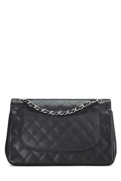 Chanel,  Black Quilted Caviar New Classic Double Flap Jumbo, Black