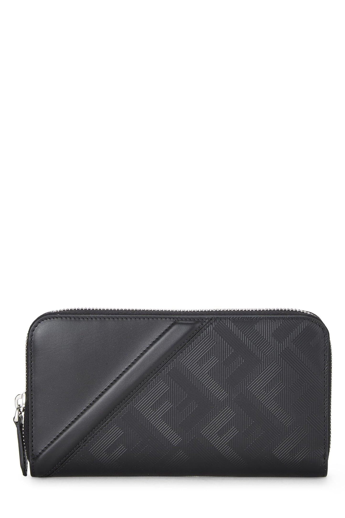 Fendi,  Black Zucca Leather Zip Around Wallet, Black