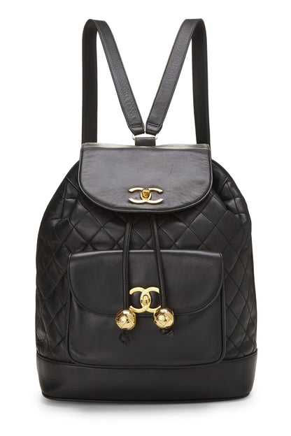 Chanel,  Black Quilted Lambskin Backpack Large, Black