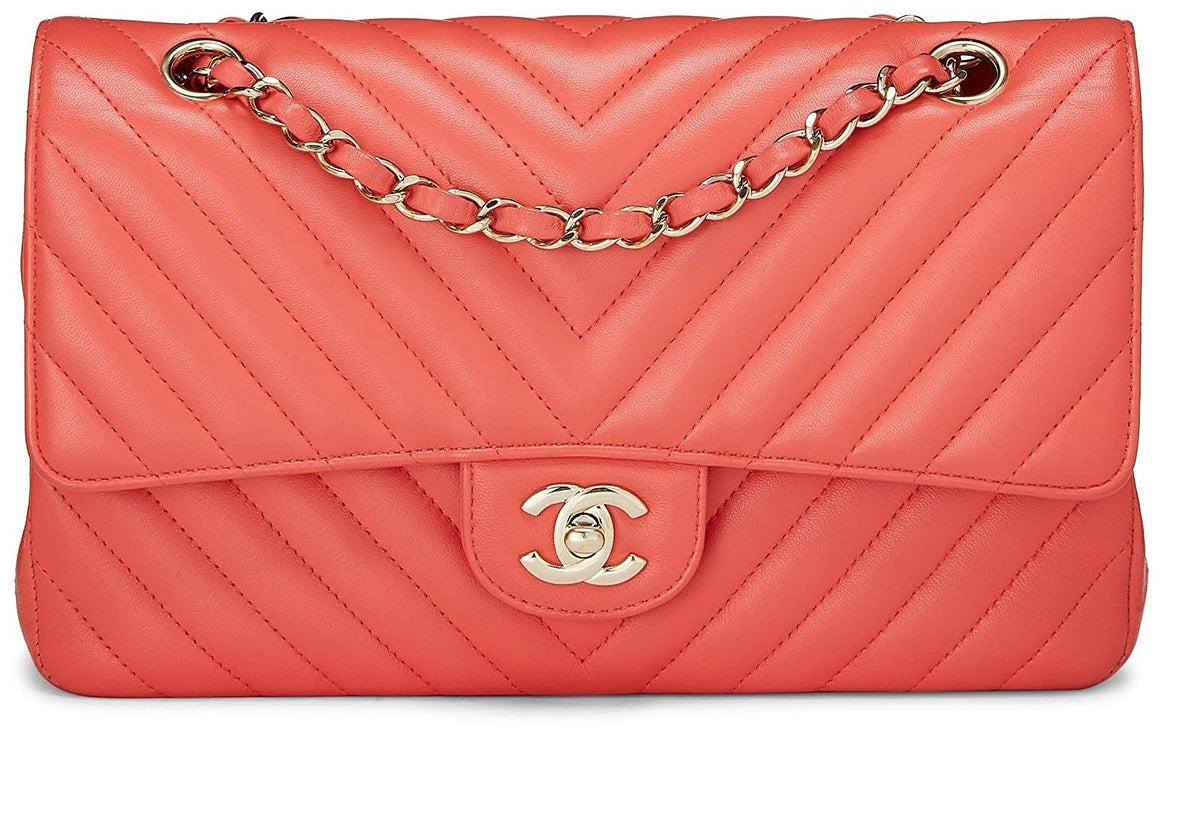 Chanel,  Pink Chevron Lambskin Classic Double Flap Medium, Pink