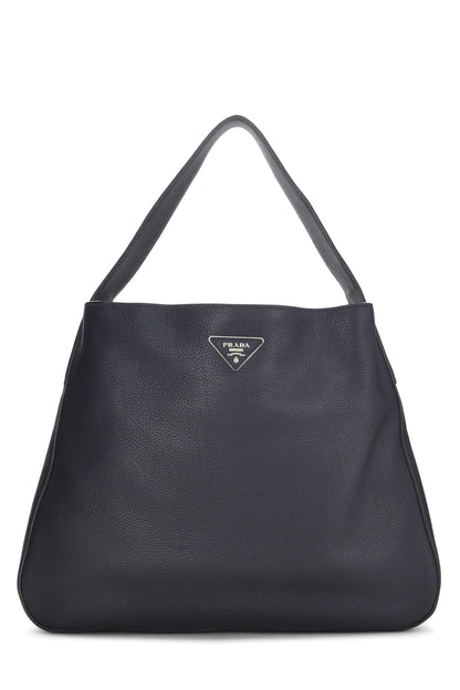 Prada,  Navy Vitello Daino Hobo, Navy
