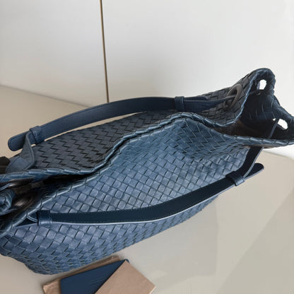 Bottega Veneta Garda Shoulder Bag Intrecciato Nappa Leather Navy Large 33cm