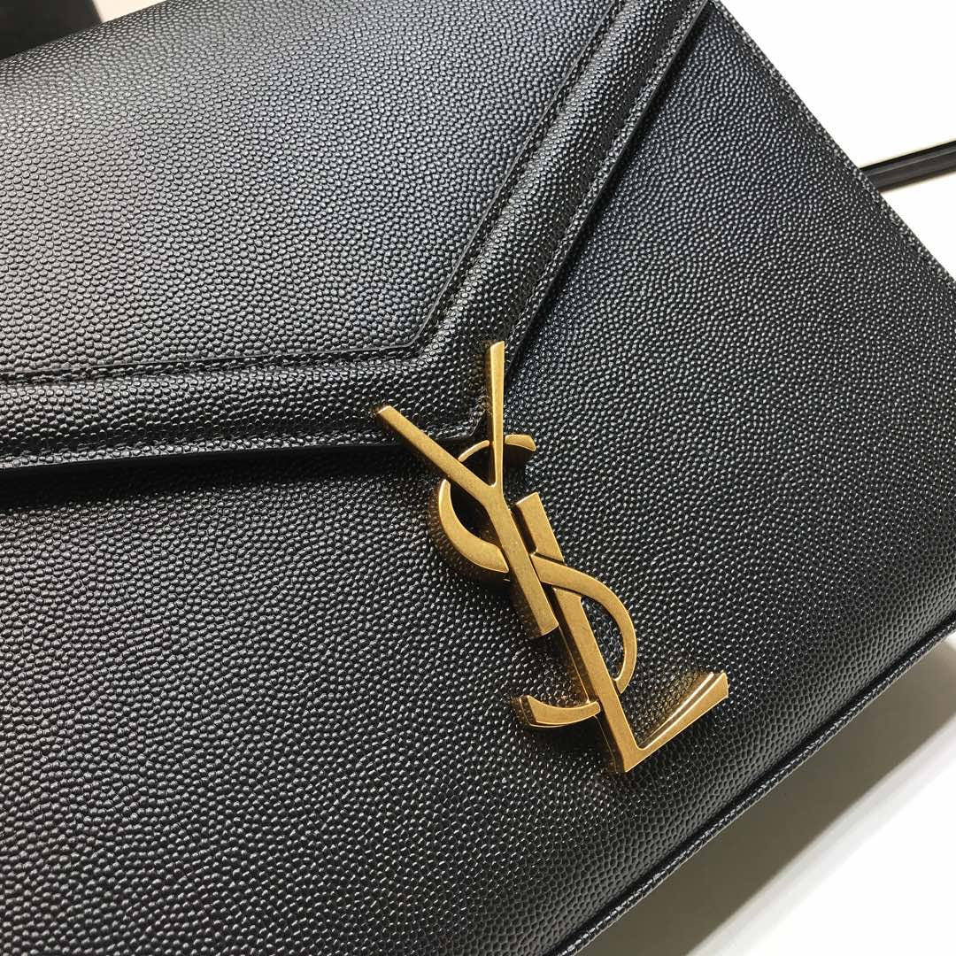 Yves Saint Laurent Cassandra Medium Top Handle Bag In Grain Black  9.6in/24.5cm