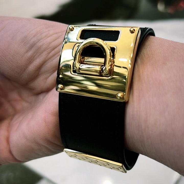 Louis Vuitton Leather Gold Trunk Cuff Bracelet