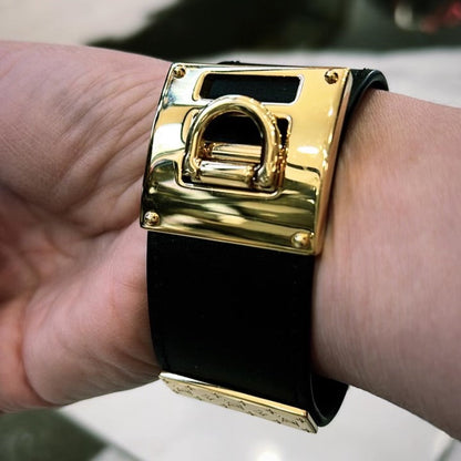 Louis Vuitton Leather Gold Trunk Cuff Bracelet