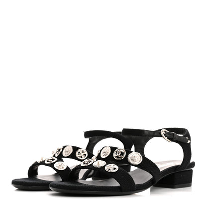Tweed Medallion Sandals 38 Black