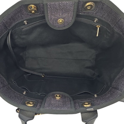 Chanel Woven Straw Raffia Medium Deauville Tote Black