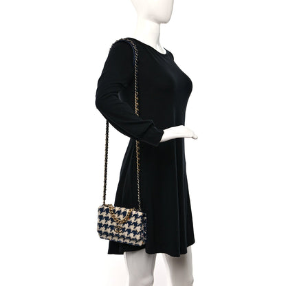 Tweed Quilted Chanel 19 Wallet On Chain WOC Ecru Navy Blue Multicolor