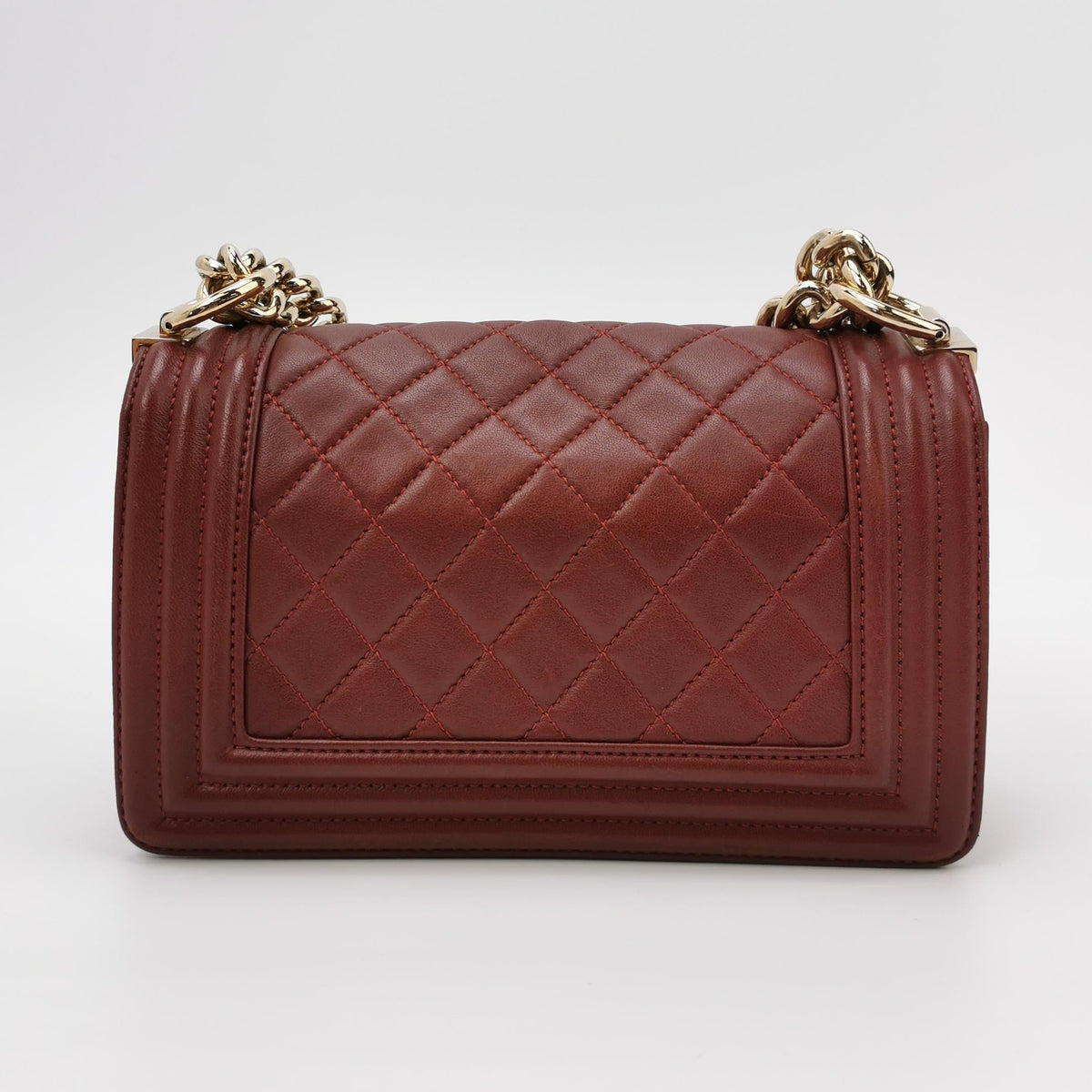 Chanel Le Boy Small Burgundy Lambskin Leather Antiqued Gold Hardware