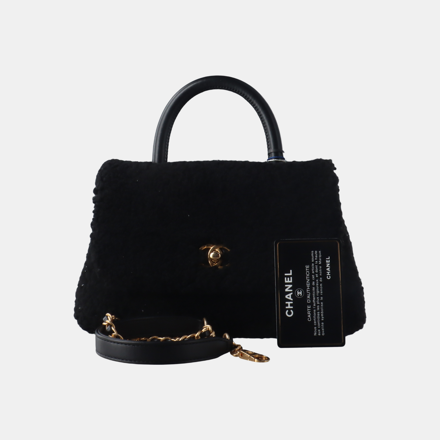 Chanel Coco Handle Small Black Shearling Gold Hardware, 2017