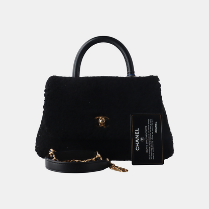 Chanel Coco Handle Small Black Shearling Gold Hardware, 2017
