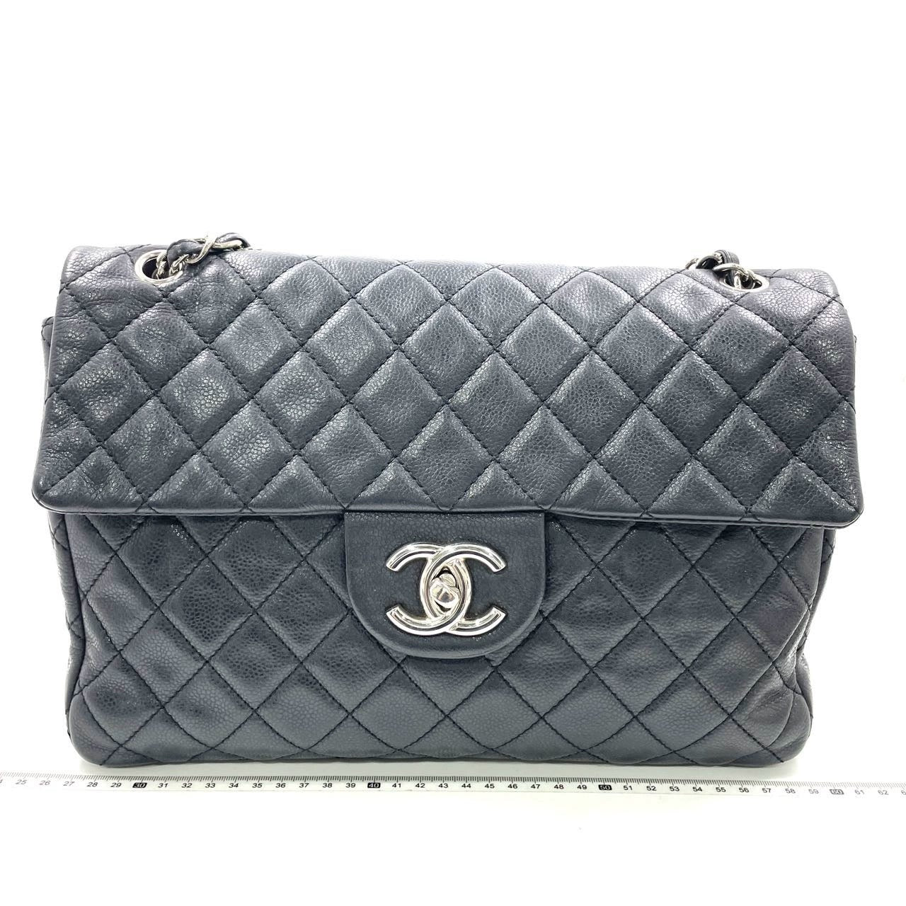 Chanel Classic Flap Maxi Black Soft Caviar Leather Silver-tone Hardware Giant CC Logo