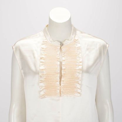 Chanel Ecru Silk Ruffled Sleeveless Top FR 40