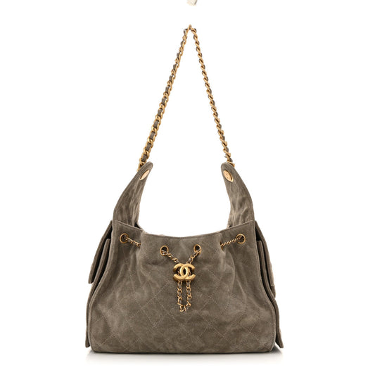 Suede Quilted Small Chanel 25 Handbag Dark Grey