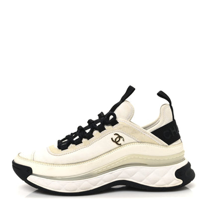 Velvet Calfskin Mixed Fibers CC Sneakers 38 Ivory Black