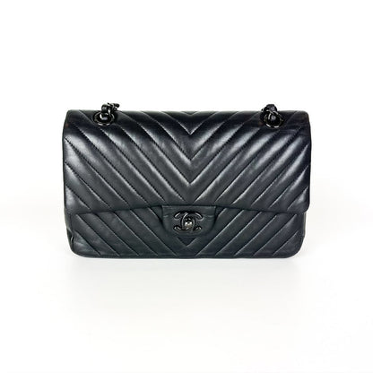 Medium Classic Double Flap So Black Chevron Bag