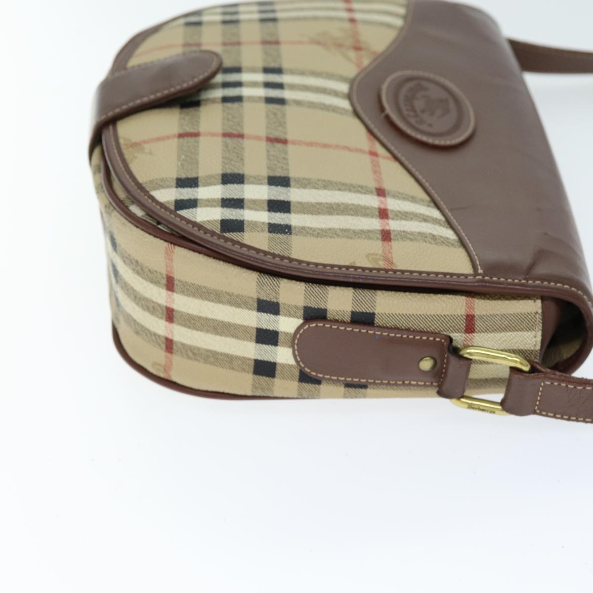 BurberrySs Nova Check Shoulder Bag PVC Leather Beige Auth 74258