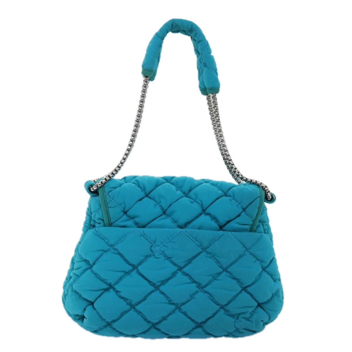 Chanel Chain Shoulder Bag Nylon Blue CC Auth A