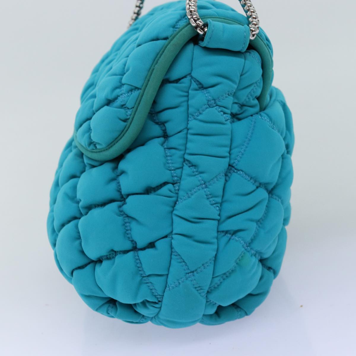 Chanel Chain Shoulder Bag Nylon Blue CC Auth A