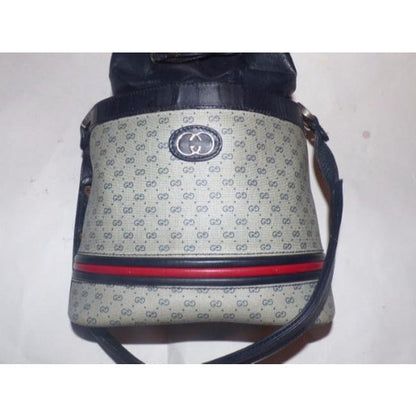 Gucci Blue Micro Guccissima Print Leather Bucket Bag w red/blue stripe