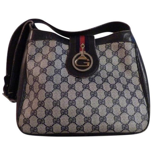 Gucci  Navy Guccissima Print & Leather Hobo w Red Accents & Gold G Medallion