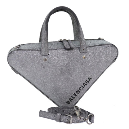 Balenciaga Triangle Duffle XS Hand Bag Leather 2way Silver 531048 Auth 74610