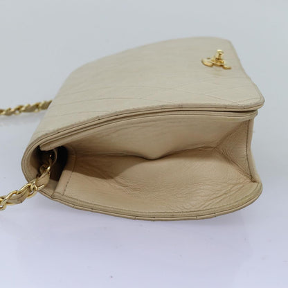 Chanel Chain Shoulder Bag Lamb Skin Beige CC Auth A
