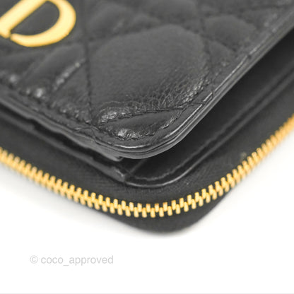 Dior Caro Scarlet Zipped Wallet Black Supple Cannage Calfskin