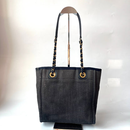 Chanel North South Deauville Tote Small Navy Denim Top Handle Shoulder Bag, 2012-2013