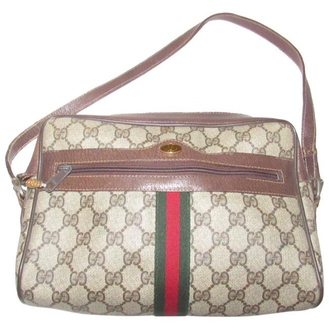 Gucci Vintage Shades Of Brown Large G Logo Print Coated Canvas And Leather