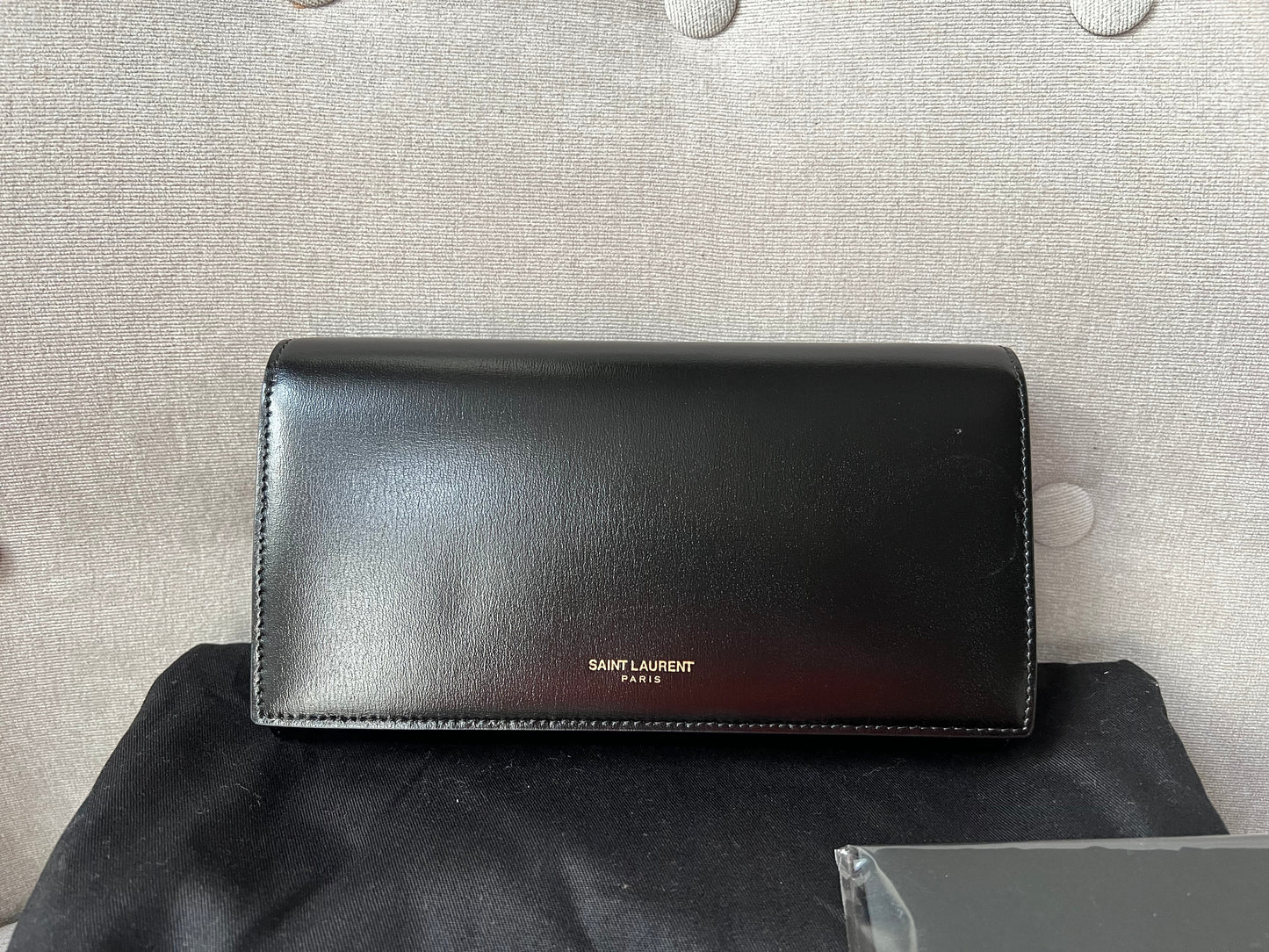 Yves Saint Laurent (YSL) Black Smooth Calfskin Mini Paris Chain Wallet