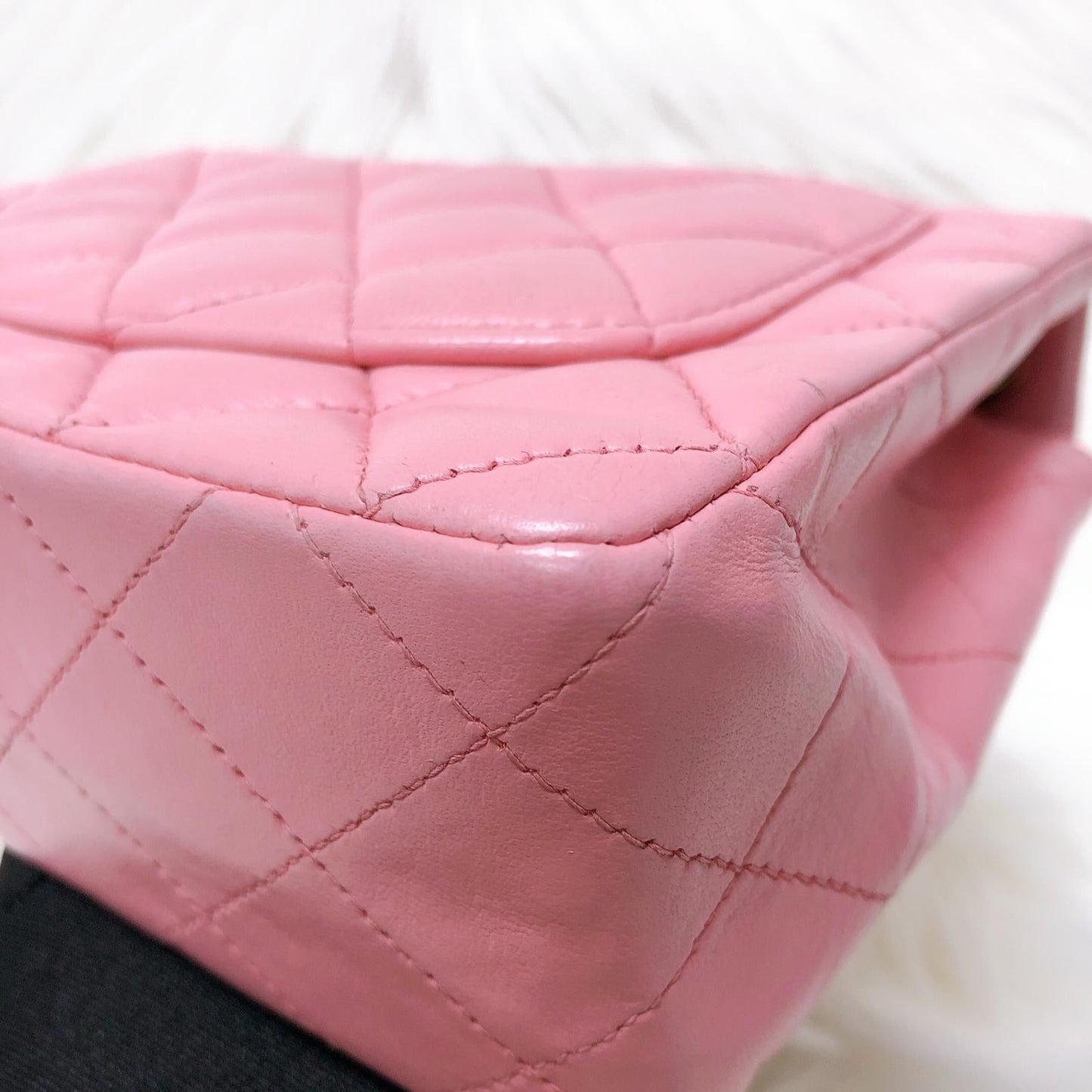 Vintage Mini Square Flap Bag in Pink Quilted Lambskin Leather GHW