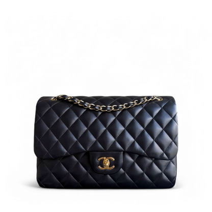 Chanel Classic Flap Jumbo - Double Flap 30CM Quilted Lambskin Black Gold Hardware Series 19