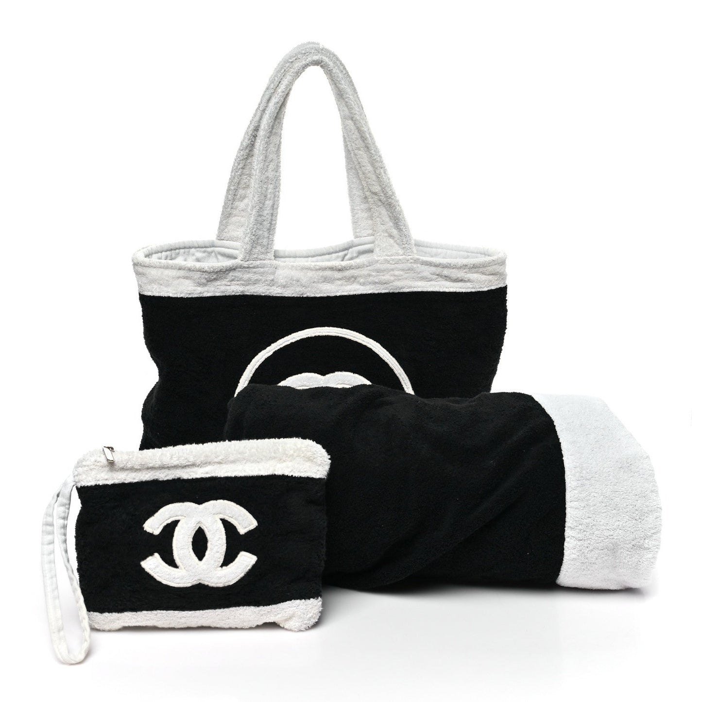 Terry Cotton CC Beach Tote Towel Set Black White