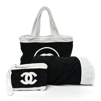 Terry Cotton CC Beach Tote Towel Set Black White