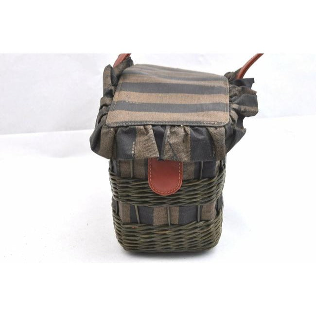 Fendi Xl Coated Canvasleatherraffia Basket Pequin Striped Printraffia Ctd Cnvsleatherraffia Tote