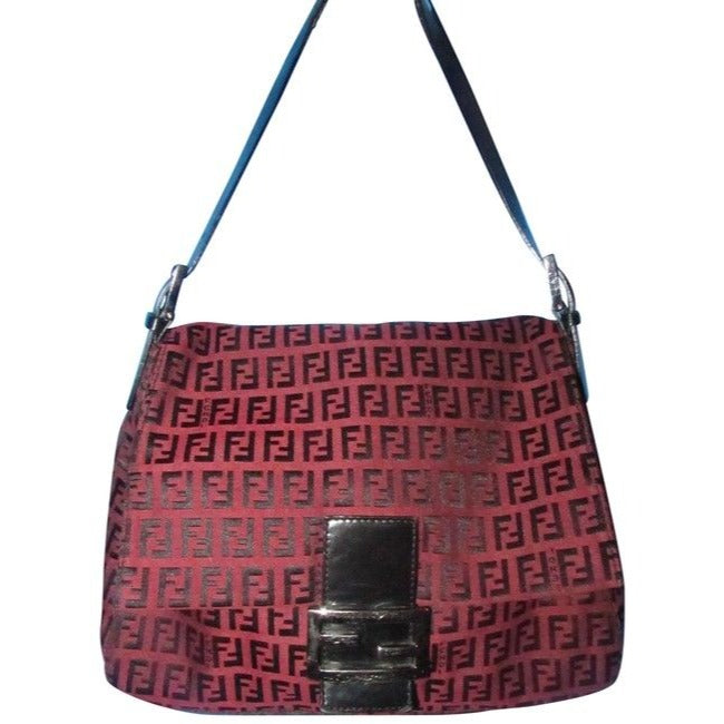 Fendi Black Zucchino Print On Dark Red Canvas And Leather Mamma Forever Shoulder Bag
