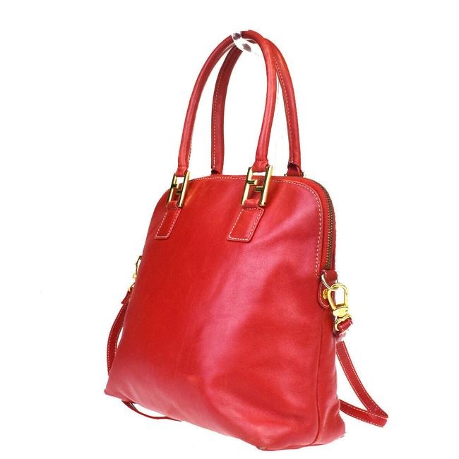 Fendi, '2 Mancini' style, true red leather, two-way satchel style purse