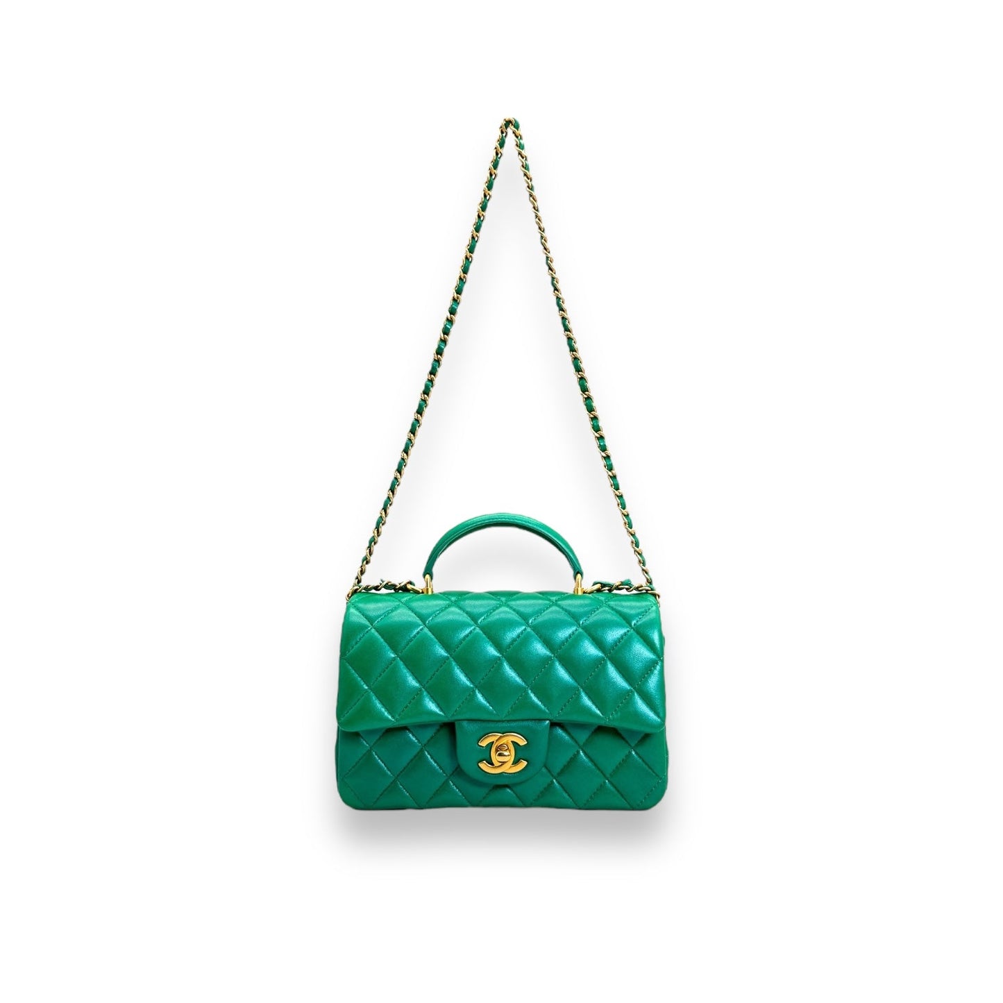 Chanel Green Lambskin Mini Rectangular Top Handle Flap