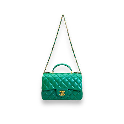 Chanel Green Lambskin Mini Rectangular Top Handle Flap