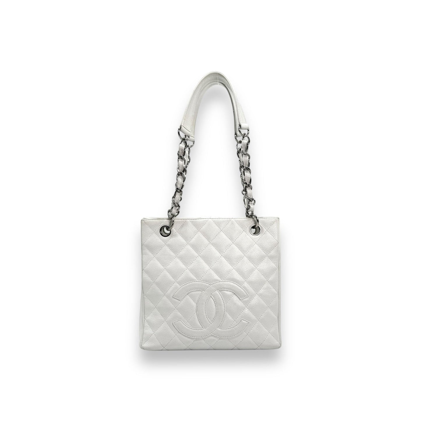 Chanel Vintage White Caviar Petite Shopping Tote PST