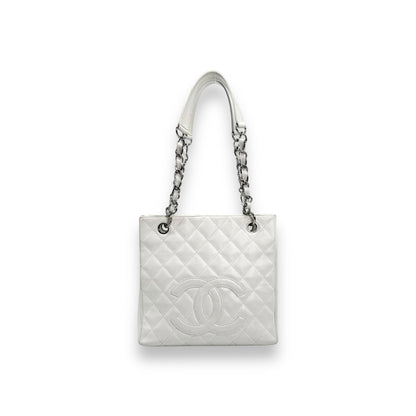 Chanel Vintage White Caviar Petite Shopping Tote PST