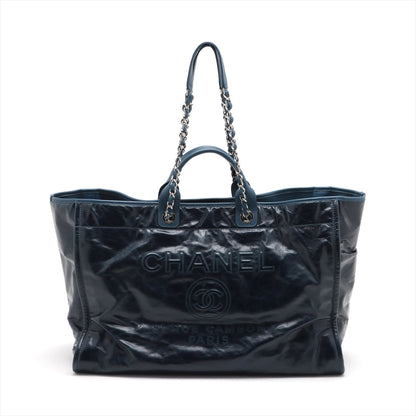Chanel Deauville GM Leather Chaintot Bag Blue Silver Gold