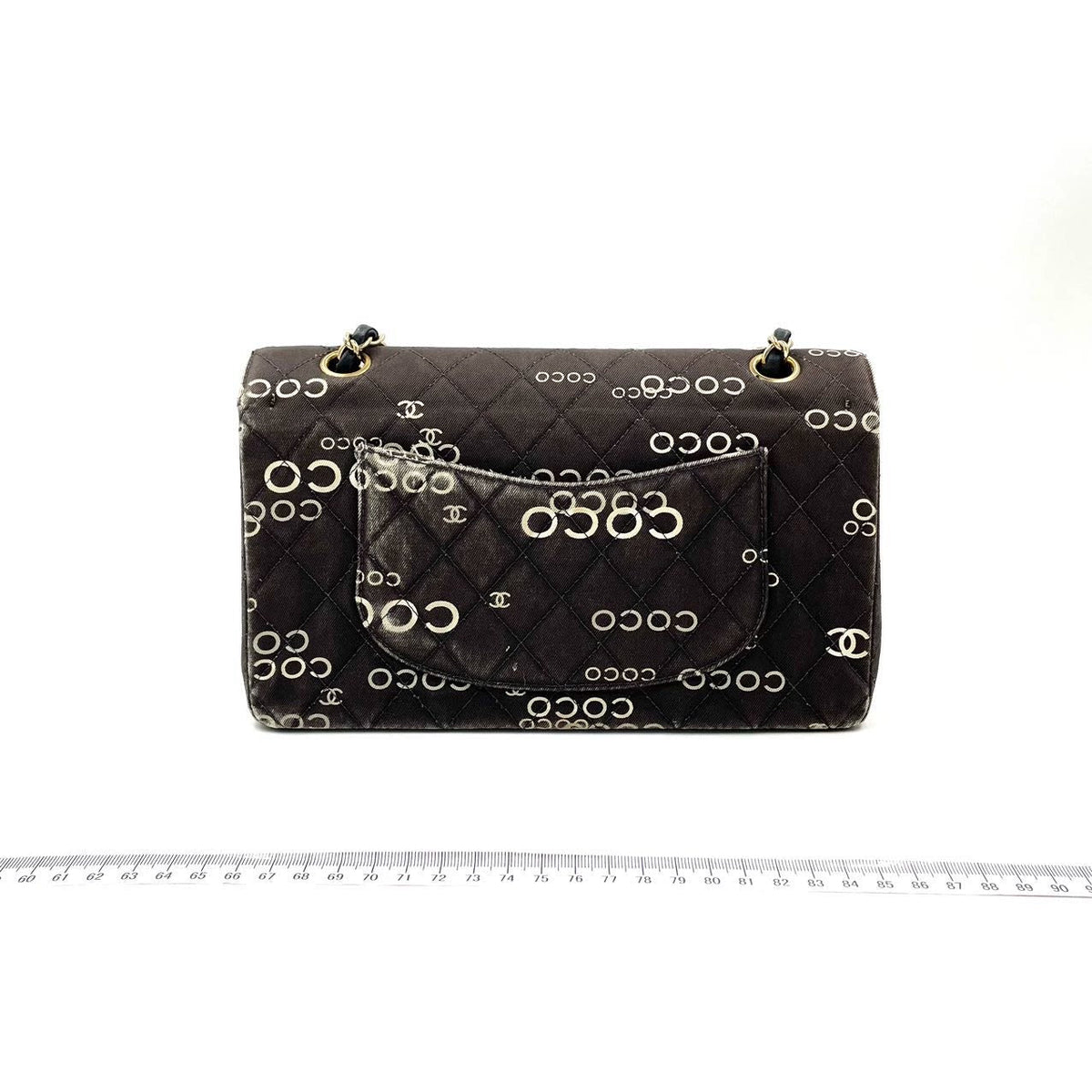Chanel Classic Flap Diamond Stitch 2002 Black Denim with Coco Logo Prints 24k Gold Hardware