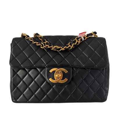 Chanel Vintage Classic Maxi Flap Black Lambskin Leather Giant CC 24 Gold Hardware